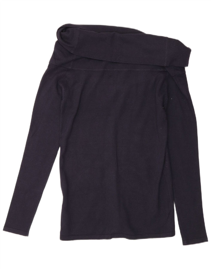 Zara Damen Top Langarm UK 14 Large Marineblau Viskose