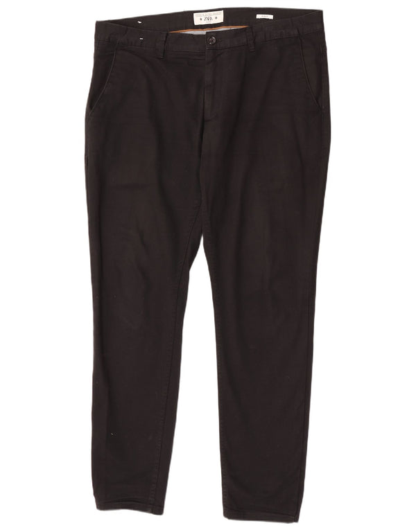 Zara Herren Slim Fit Chinohose EU 46 XL W36 L32 Schwarze Baumwolle