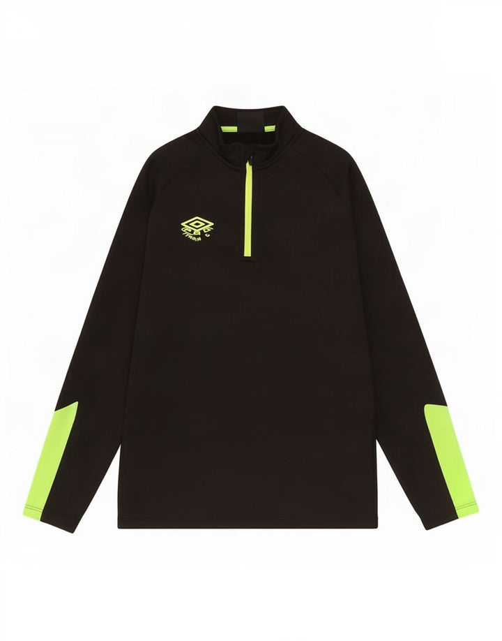 Umbro Jungen-Oberteil mit Reißverschluss, langärmlig, 9–10 Jahre, Mittelschwarz, Farbblock