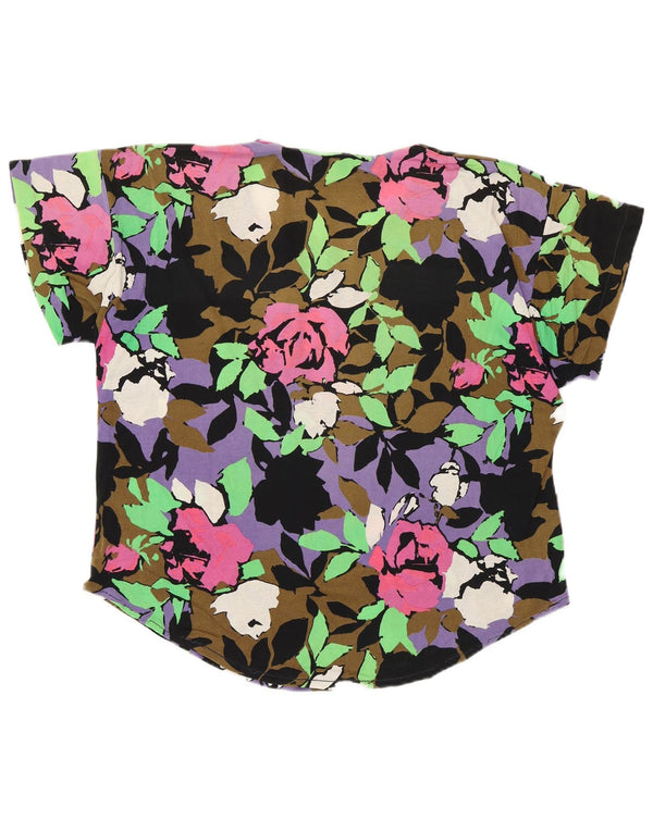 Vintage Damen Bluse Top UK 16 Großes Mehrfarbiges Blumenmuster
