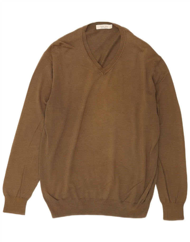 Zara Herren V-Ausschnitt Pullover Pullover XL Khaki