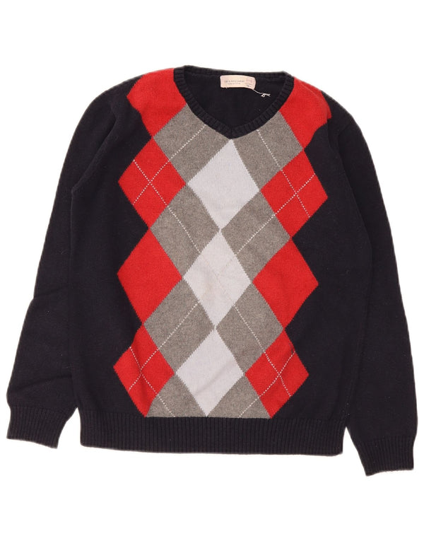 Zara Jungen-Pullover mit Rundhalsausschnitt, 11–12 Jahre, Marineblau, Argyle/Diamant