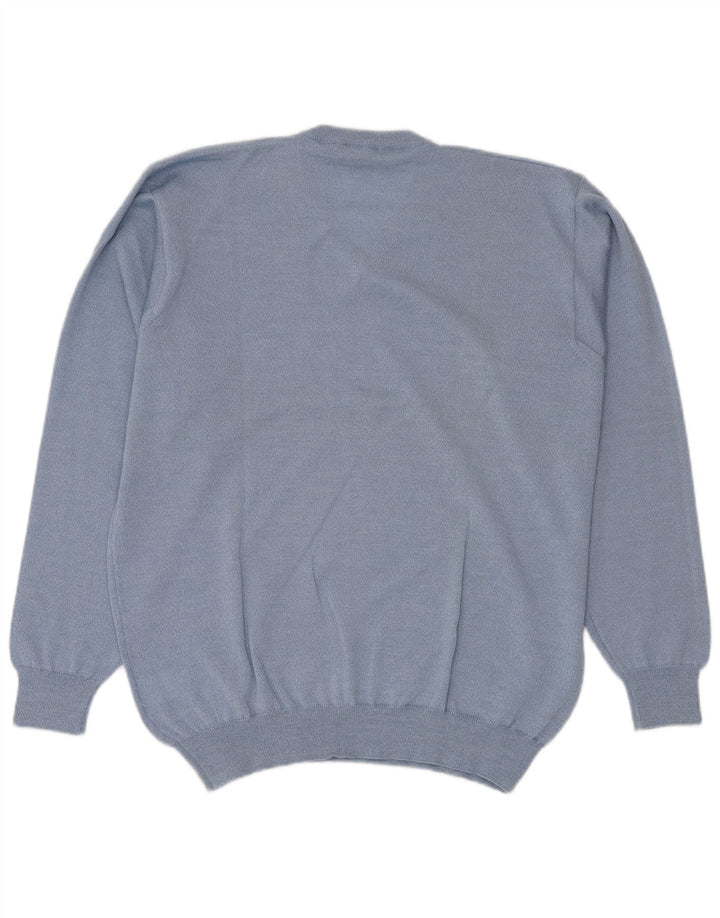 CONTE OF FLORENCE Herren-Pullover mit V-Ausschnitt, XL, blaue Schurwolle