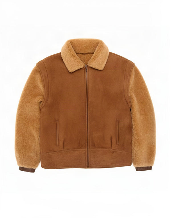 Vintage Herren Wildleder Bomberjacke UK 40 Large Beige Colourblock