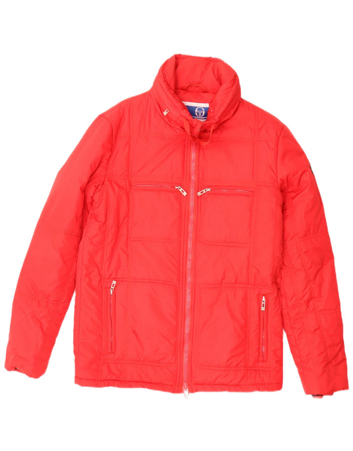 Sergio Tacchini gepolsterte Herrenjacke mit Kapuze, UK 38, Mittelrot, Polyester