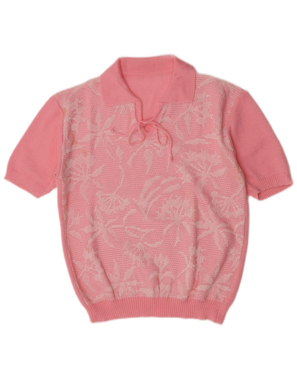 Vintage Damen Rollkragenpullover Pullover UK 12 Mittelrosa Blumen Retro