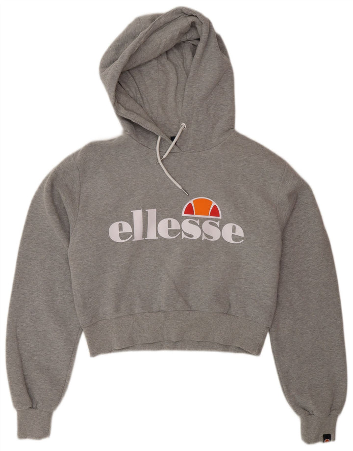 Ellesse Womens Crop Graphic Übergroßer Kapuzenpullover UK 12 Mittelgrau