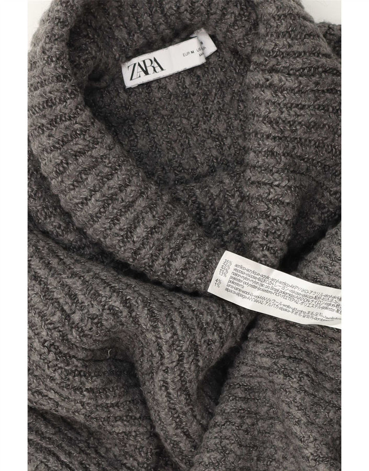 Übergroßer Rollkragenpullover von Zara für Damen, UK 14, mittelgraues Acryl