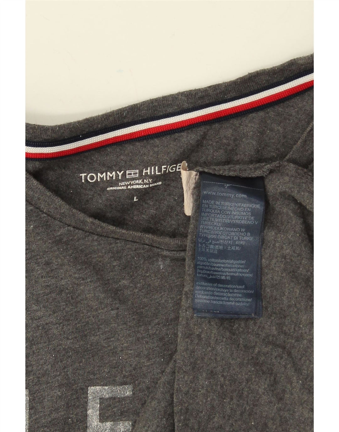 Tommy Hilfiger Herren-T-Shirt mit Grafik, groß, aus grauer Baumwolle