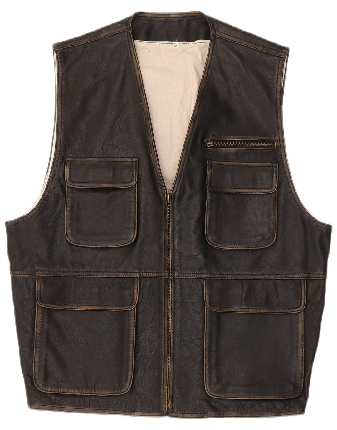 Vintage Herren-Leder-Utility-Gilet UK 38 Mittelschwarz