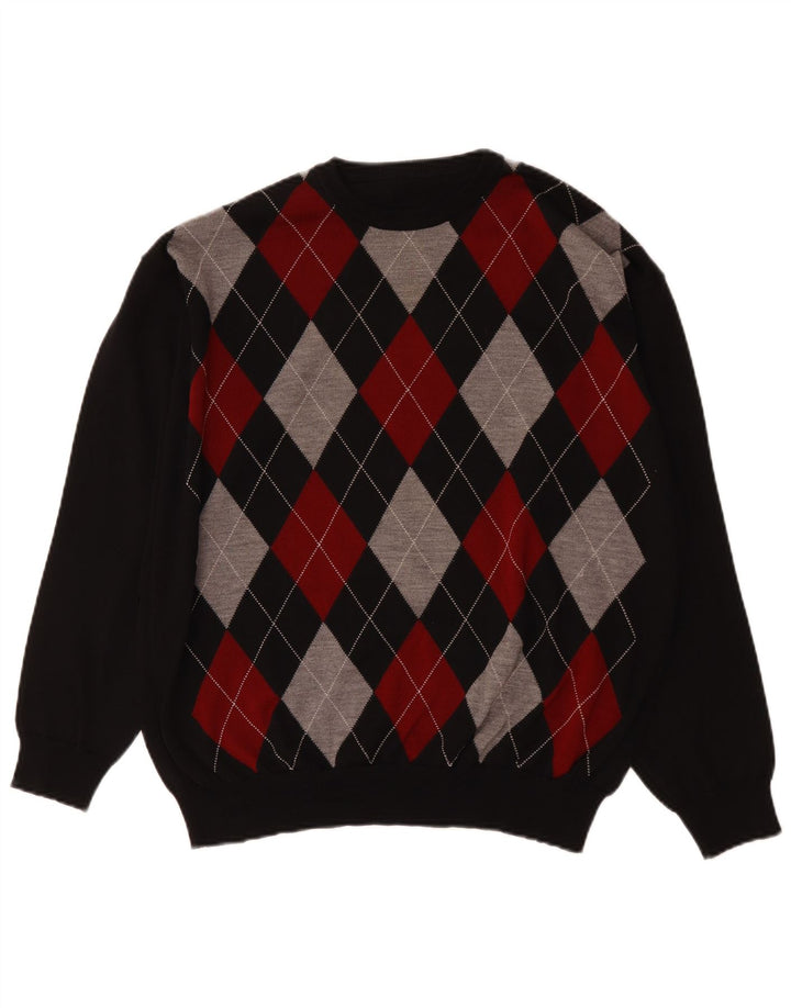 Vintage Herren Pullover mit Rundhalsausschnitt, groß, mehrfarbig, Argyle/Diamant