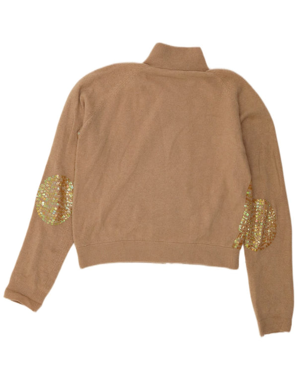 Liu Jo Damen Crop Cardigan mit durchgehendem Reißverschluss, UK 14, mittelbeige meliert
