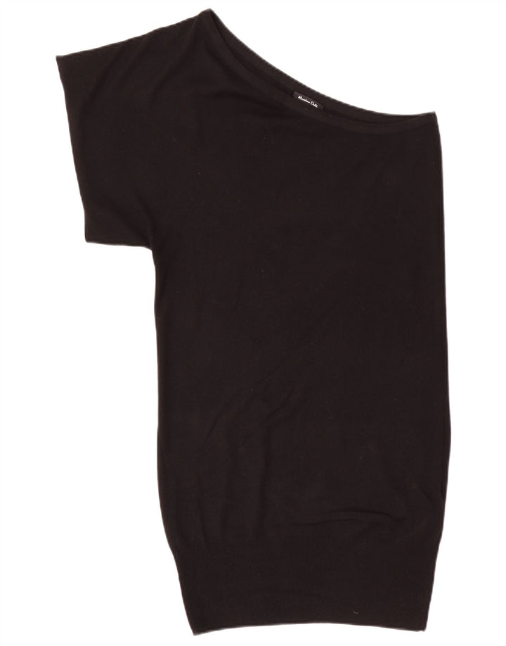 Massimo Dutti Damen One-Shoulder-Pulloverkleid UK 12 Mittelschwarze Seide