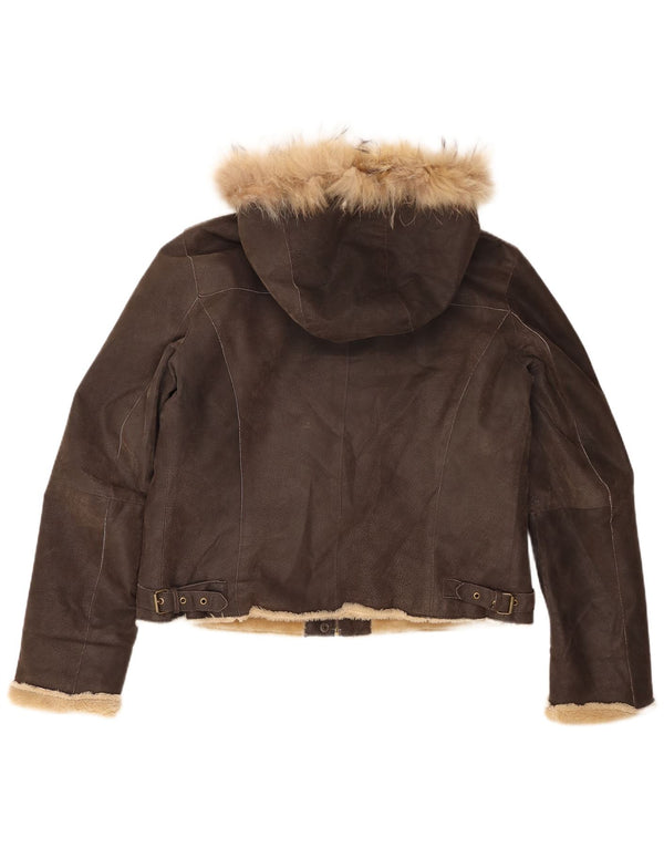 Bata and More Damen-Jacke aus Lammfell mit Kapuze, IT 46, großes braunes Leder
