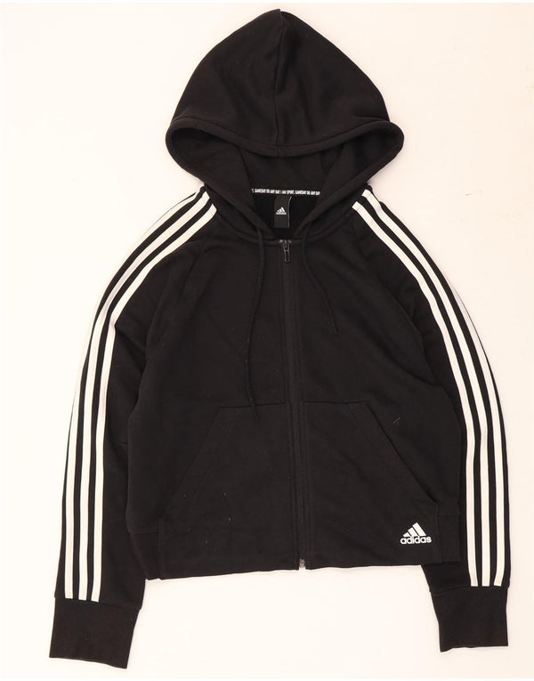 Adidas Damen Crop Zip Hoodie Pullover UK 14 Medium Schwarz