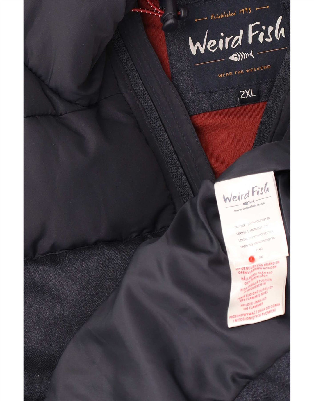 Weird Fish Wattierte Herrenjacke mit Kapuze, UK 44 2XL, Marineblau, Polyester