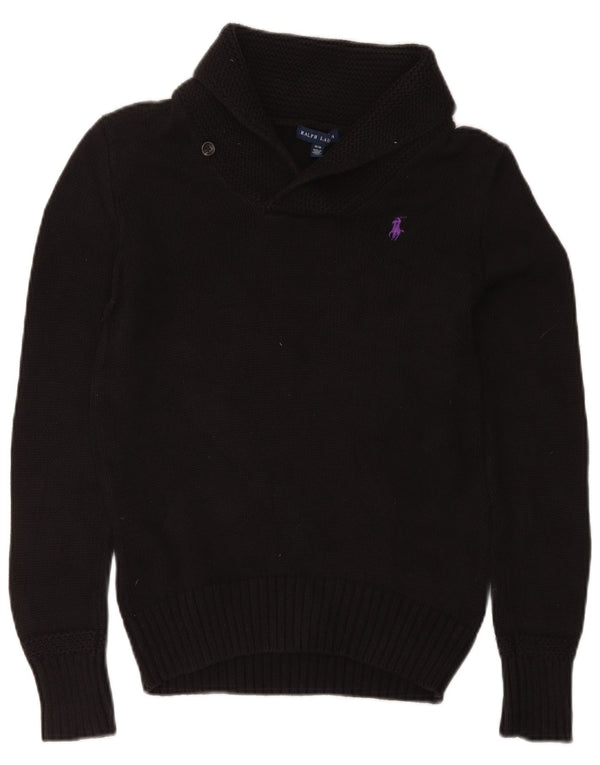 Ralph Lauren Damen-Pullover mit Schalkragen, Gr. 12, mittelschwarz, Baumwolle