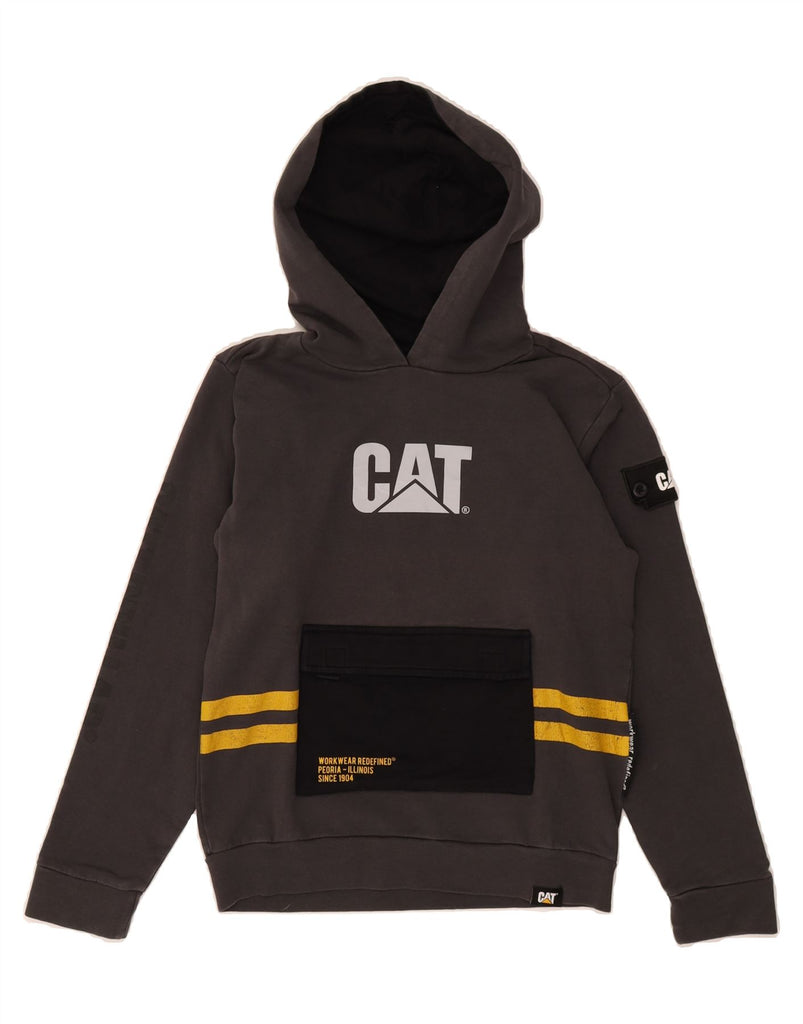 CATERPILLAR Boys Graphic Hoodie Jumper 11-12 Years Grey Cotton Vintage Caterpillar and Second-Hand Caterpillar from Messina Hembry 