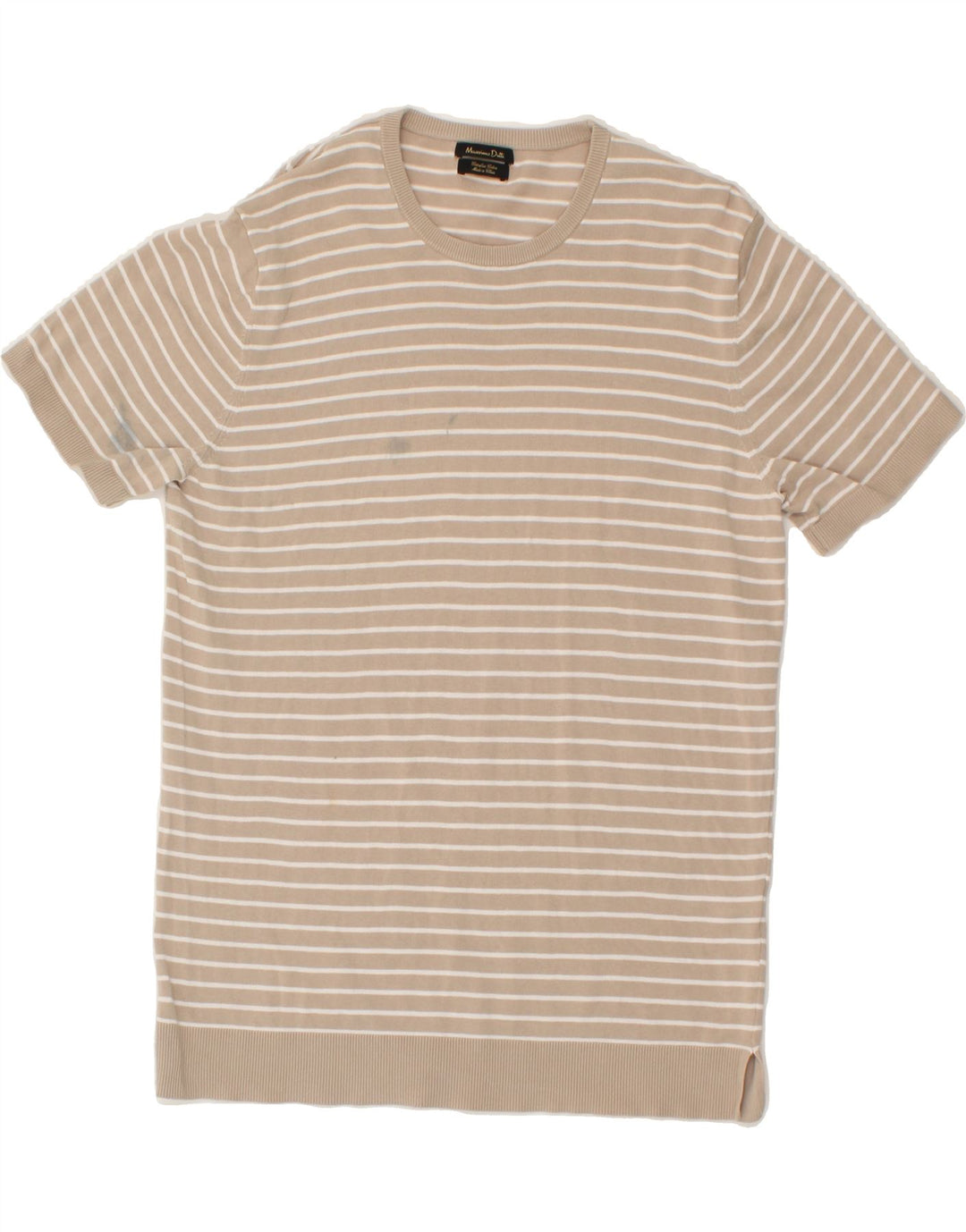 MASSIMO DUTTI Womens Crew Neck Jumper Sweater UK 12 Medium Beige Striped Vintage Massimo Dutti and Second-Hand Massimo Dutti from Messina Hembry 