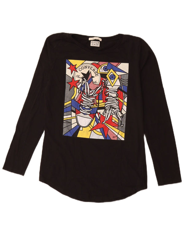 Converse Womens Graphic Top Langarm UK 12 Mittelschwarze Baumwolle