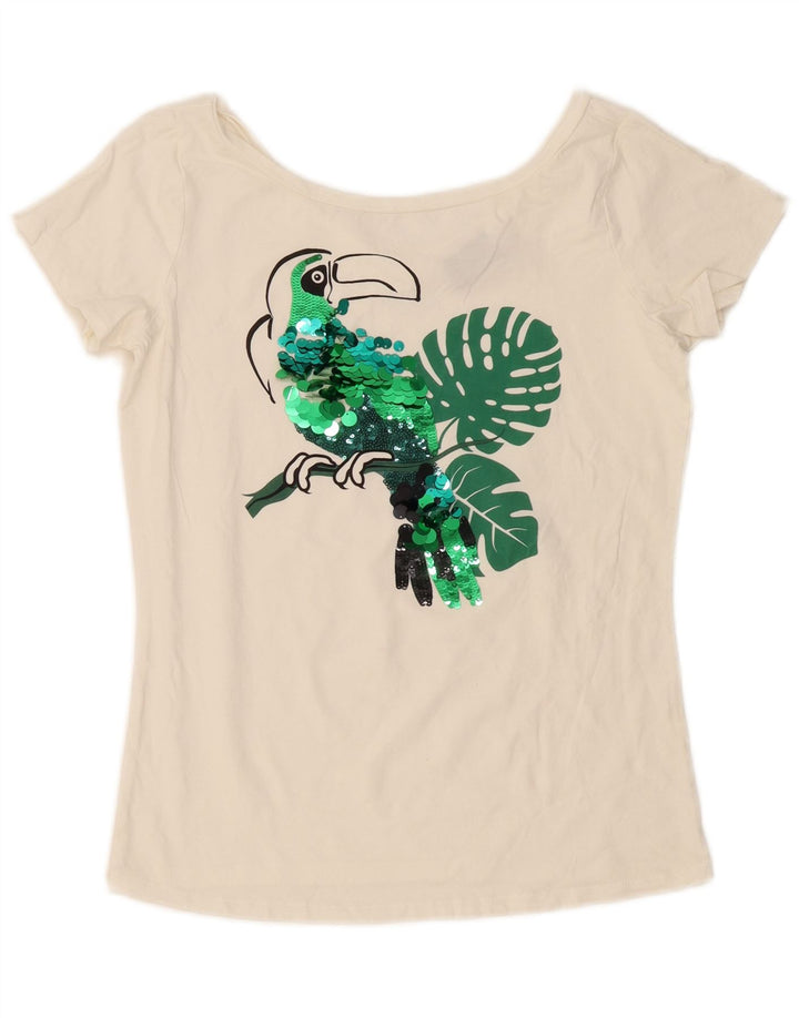 Liu Jo Damen Grafik-T-Shirt-Oberteil UK 14 Mittelweiß