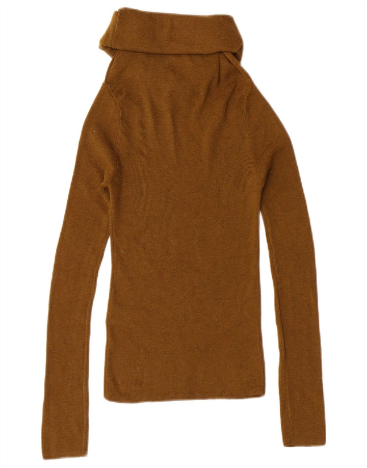 Zara Damen-Pullover mit Rollkragen, UK 4, XS, Khaki, Polyester