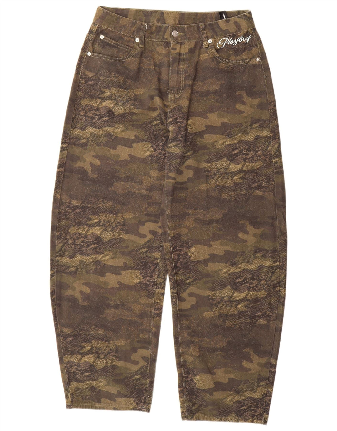 Playboy x Sumwon Damen Graphic Tapered Jeans Medium W32 L31 Khaki