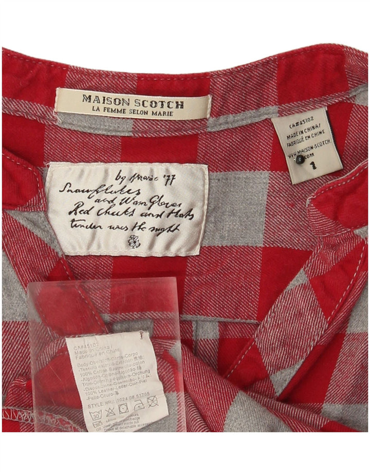 MAISON SCOTCH Damen Pullover-Hemd UK 12 Mittelrot karierte Baumwolle