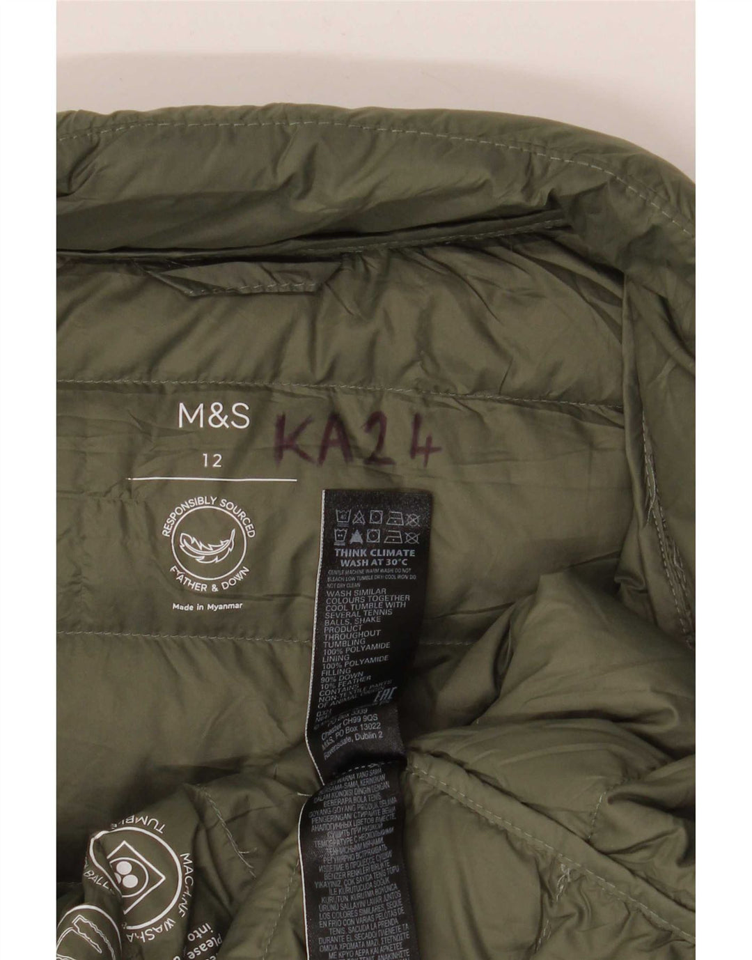 Marks & Spencer Damen Wattierte Jacke UK 12 Mittelgrünes Polyamid