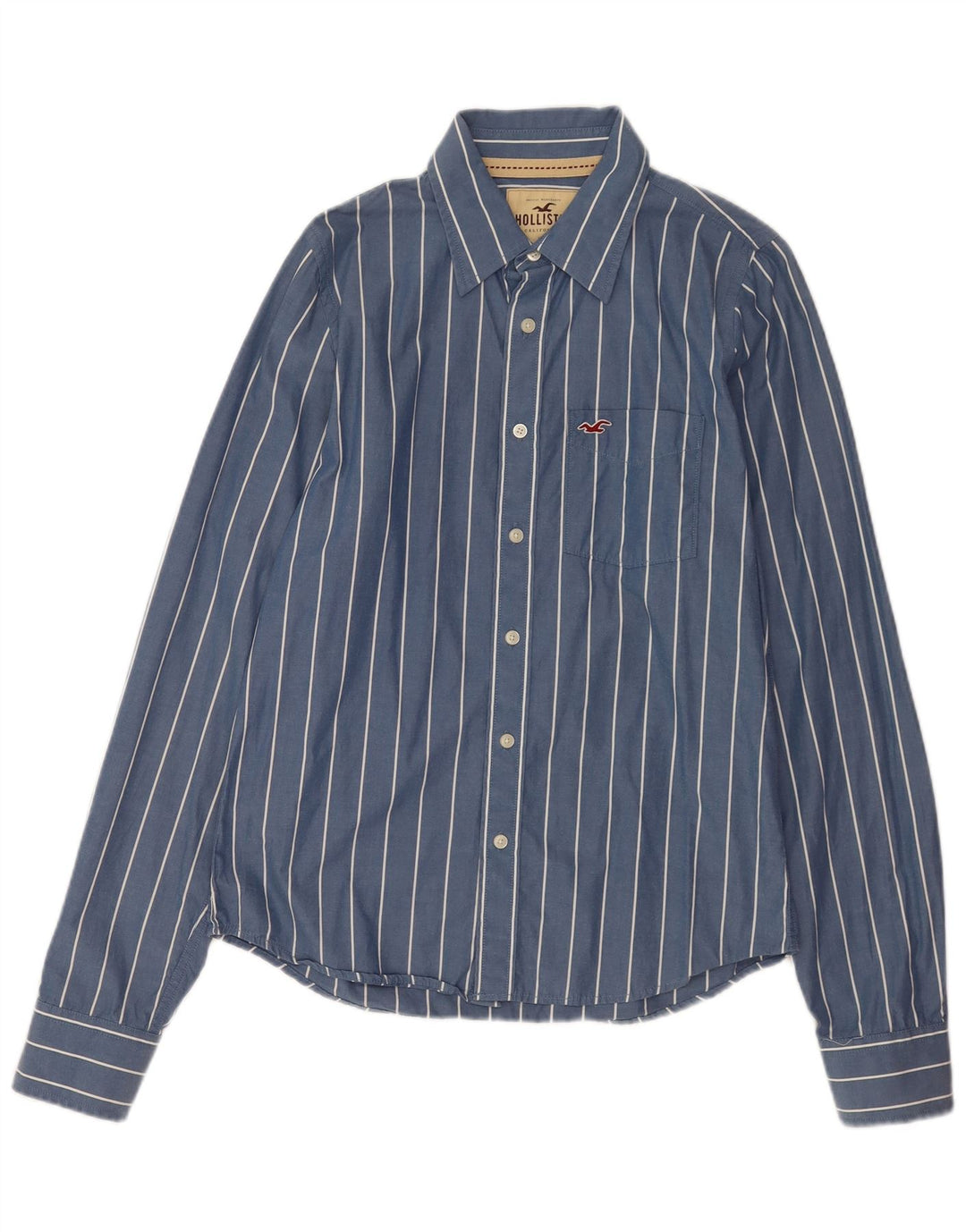 Hollister Herrenhemd aus Baumwolle, groß, blau gestreift