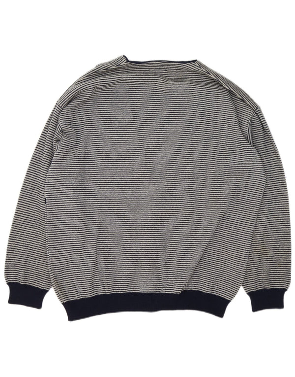 Umberto Severi Herren-Strickjacke, große grau gestreifte Wolle