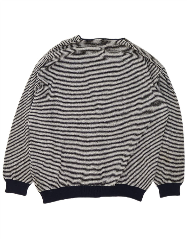 Umberto Severi Herren-Strickjacke, große grau gestreifte Wolle