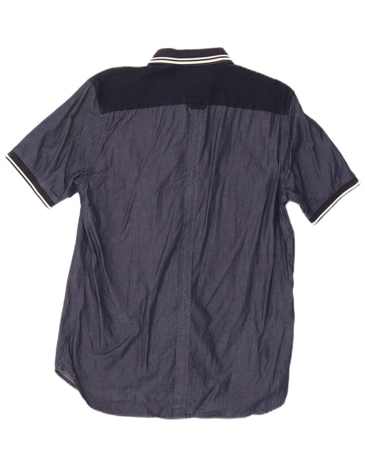 Fred Perry Herren-Kurzarmhemd aus mittelblauer, gestreifter Baumwolle