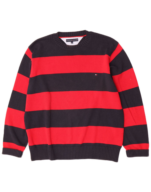 Tommy Hilfiger Herren-Pullover mit Rundhalsausschnitt, 2XL, rot gestreift, Baumwolle