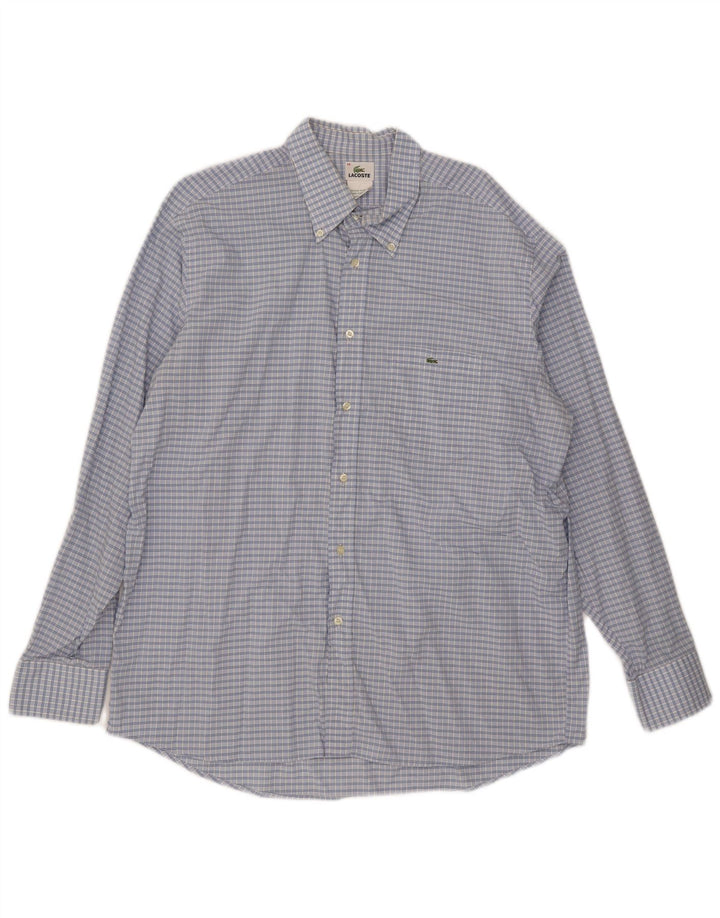 Lacoste Herrenhemd Größe 46 2XL Blaue Gingham-Baumwolle