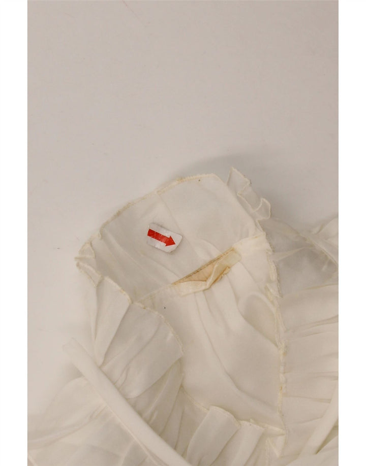 VINTAGE Damen Hemdbluse mit Rüschen vorne, UK 16, Groß, Weiß