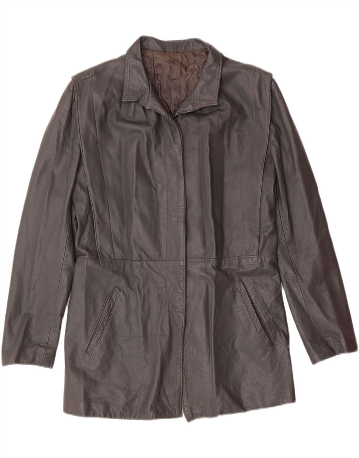 VINTAGE Womens Leather Jacket IT 46 Large Grey