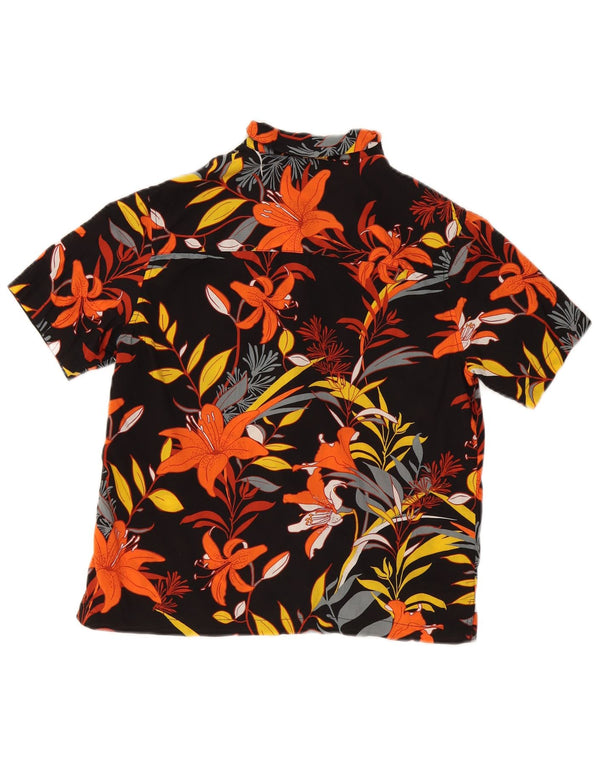 Superdry Damen Kurzarmhemd UK 10 Small Schwarz geblümt Hawaiianisch