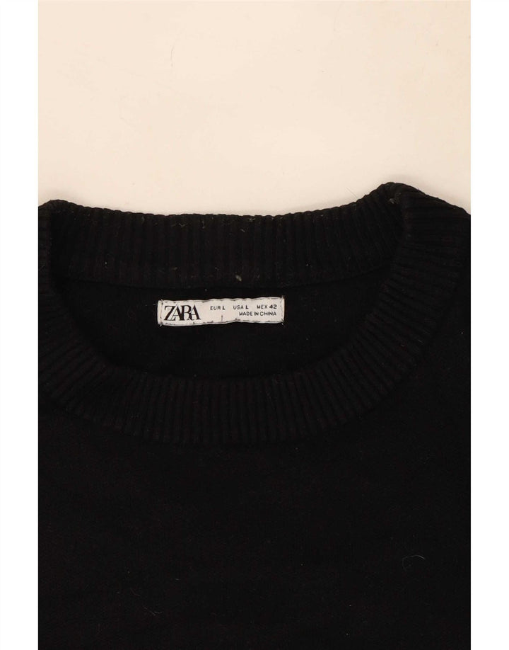 Zara Herren-Pullover mit Rundhalsausschnitt, groß, schwarze Viskose