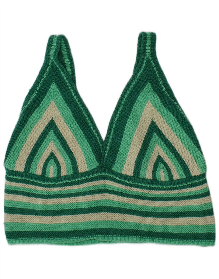 Zara Damen Strick-Crop-Top aus mittelgrüner, gestreifter Baumwolle