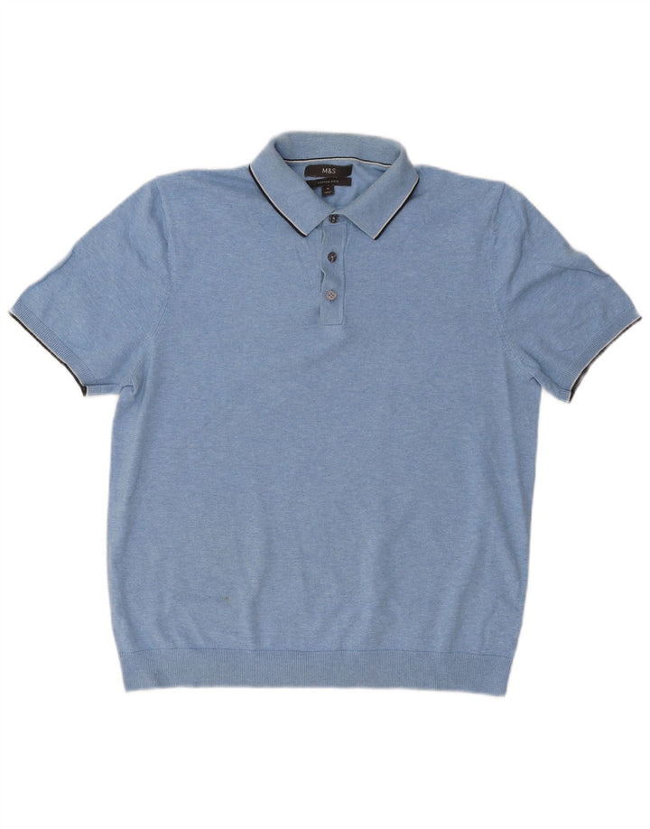 Marks & Spencer Herren Kurzarm-Polo-Pullover in Mittelblau