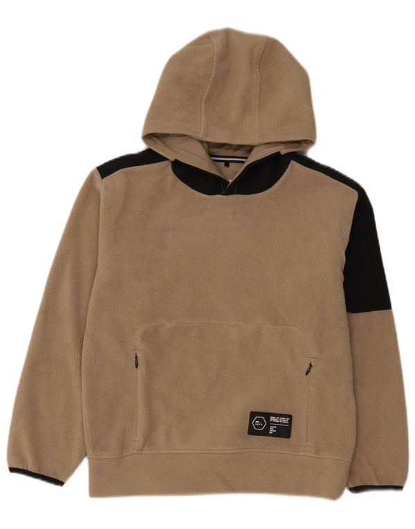 Zara Jungen-Fleecepullover mit Kapuze, 9–10 Jahre, Beige, Farbblock