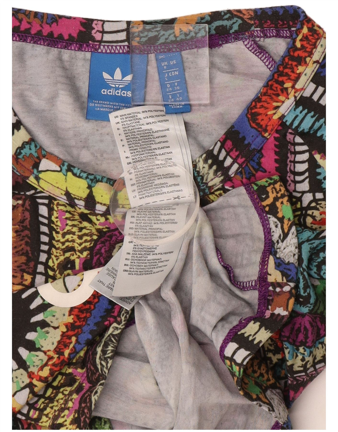 ADIDAS Damen Graphic Top Langarm UK 8 Small Mehrfarbig Patchwork