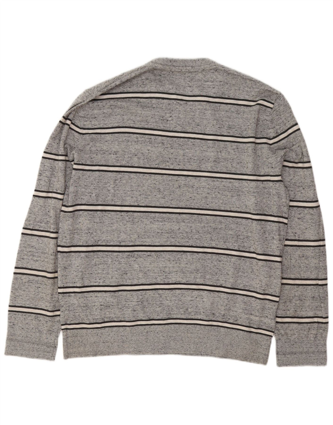 Gap Herren-Pullover mit Rundhalsausschnitt, groß, grau gestreift, Baumwolle
