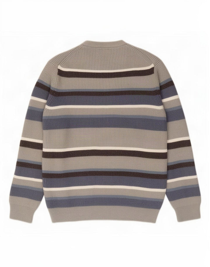Marks & Spencer Herren-Pullover mit Rundhalsausschnitt, groß, grau gestreift, Polyester