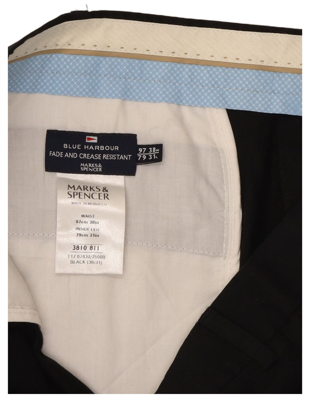 Marks & Spencer Herren Blue Harbour Straight Anzughose W38 L31 Schwarz