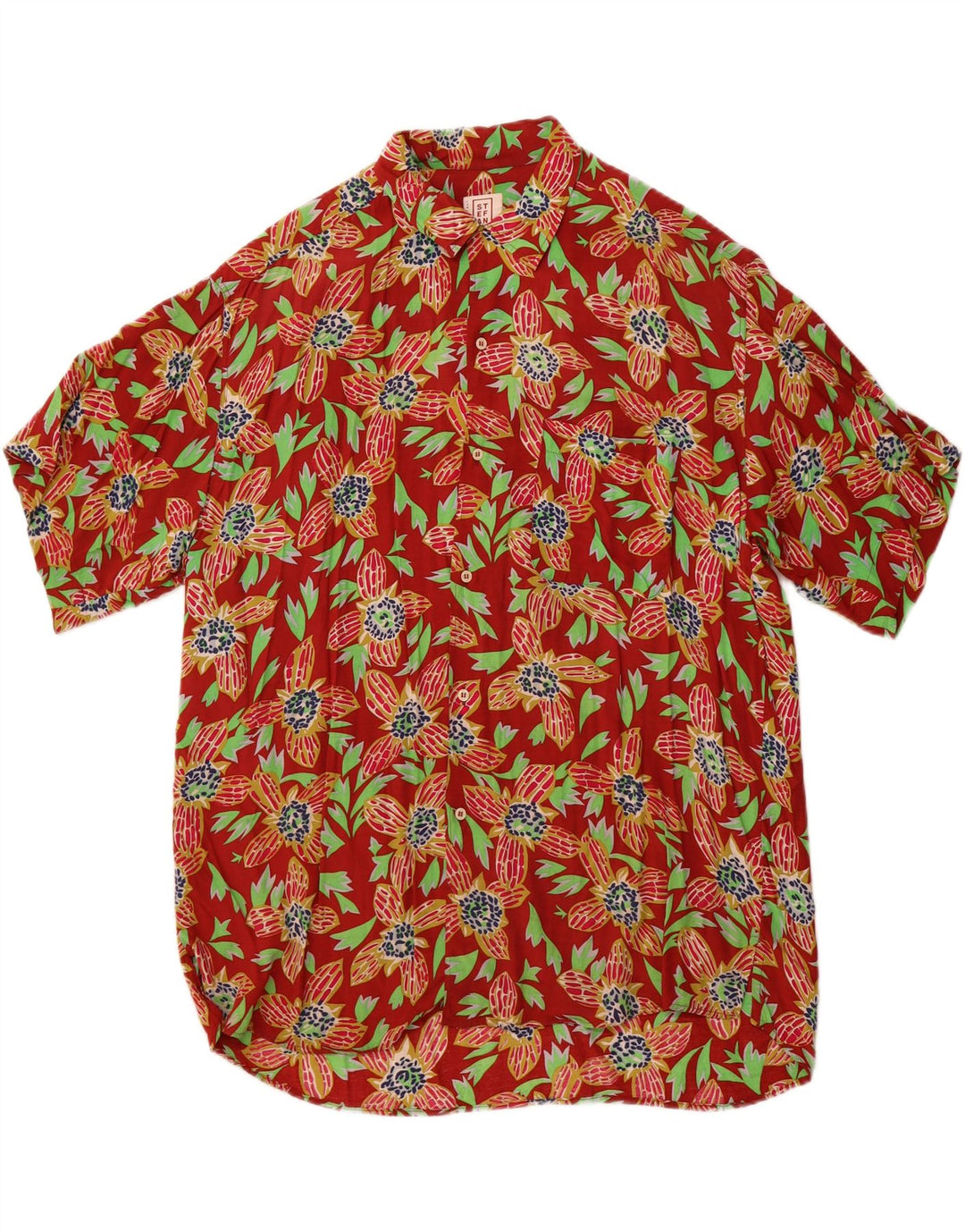 STEFANEL Herren Kurzarmhemd Medium Red Floral Rayon Hawaiian