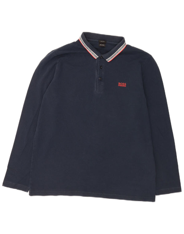 Hugo Boss Herren-Langarm-Poloshirt mit normaler Passform, 2XL, Marineblau, Baumwolle