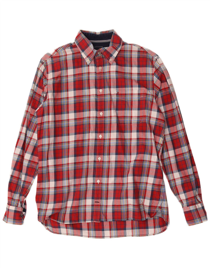 Tommy Hilfiger Herrenhemd aus mittelroter Karo-Baumwolle
