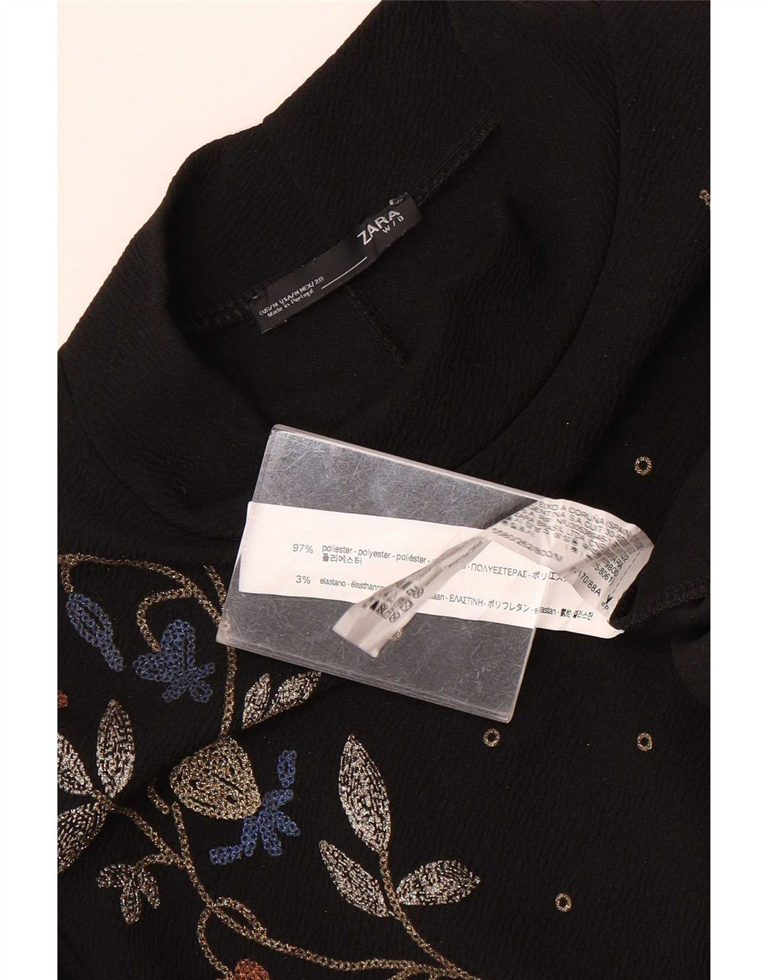 Zara Damen-Etuikleid mit langen Ärmeln, UK 12, Mittelschwarz, Blumenmuster, Polyester